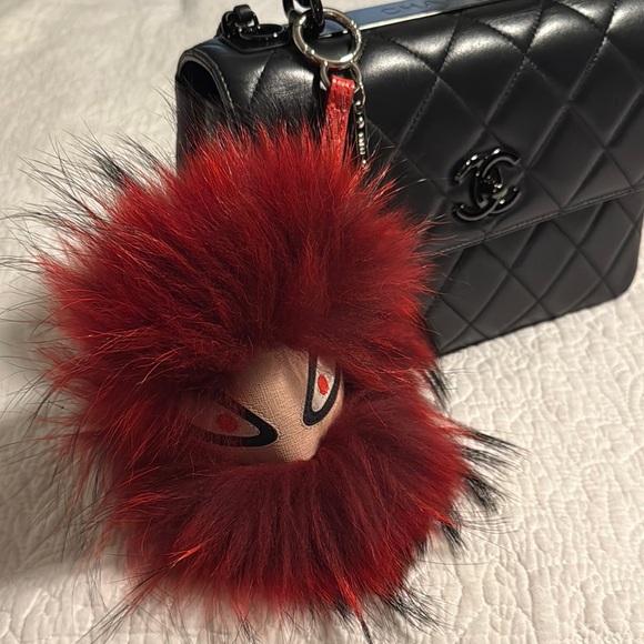 Fendi Red and Black Fur Key Charm - Picture 5 of 6